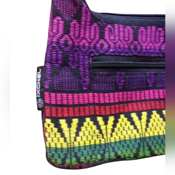 Ixchel the Original Patchwork Collection Black and Purple Shoulder Bag 9" X 6" - Picture 6 of 10